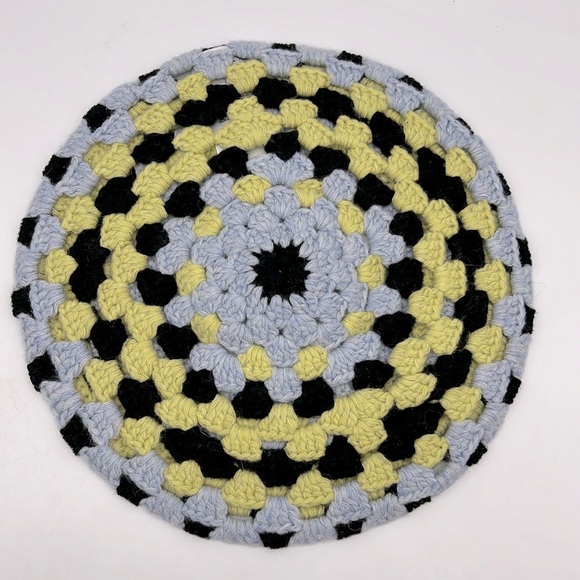 Ganni Recycled Wool Crochet Beret Hat Style A4210 Black Grey Yellow - Picture 7 of 12